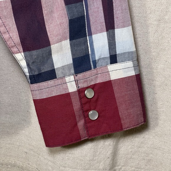 Levi's Shirt Mens Large Blue White Red Plaid Pearl Snap Button Up Western Wear - Picture 5 of 7